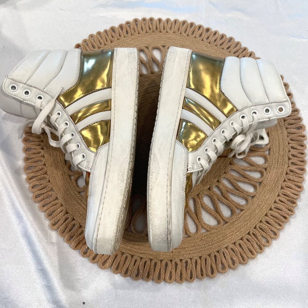 Gucci Signature Padded Leather High White Gold Sneakers EU 40 - Picture 7 of 16